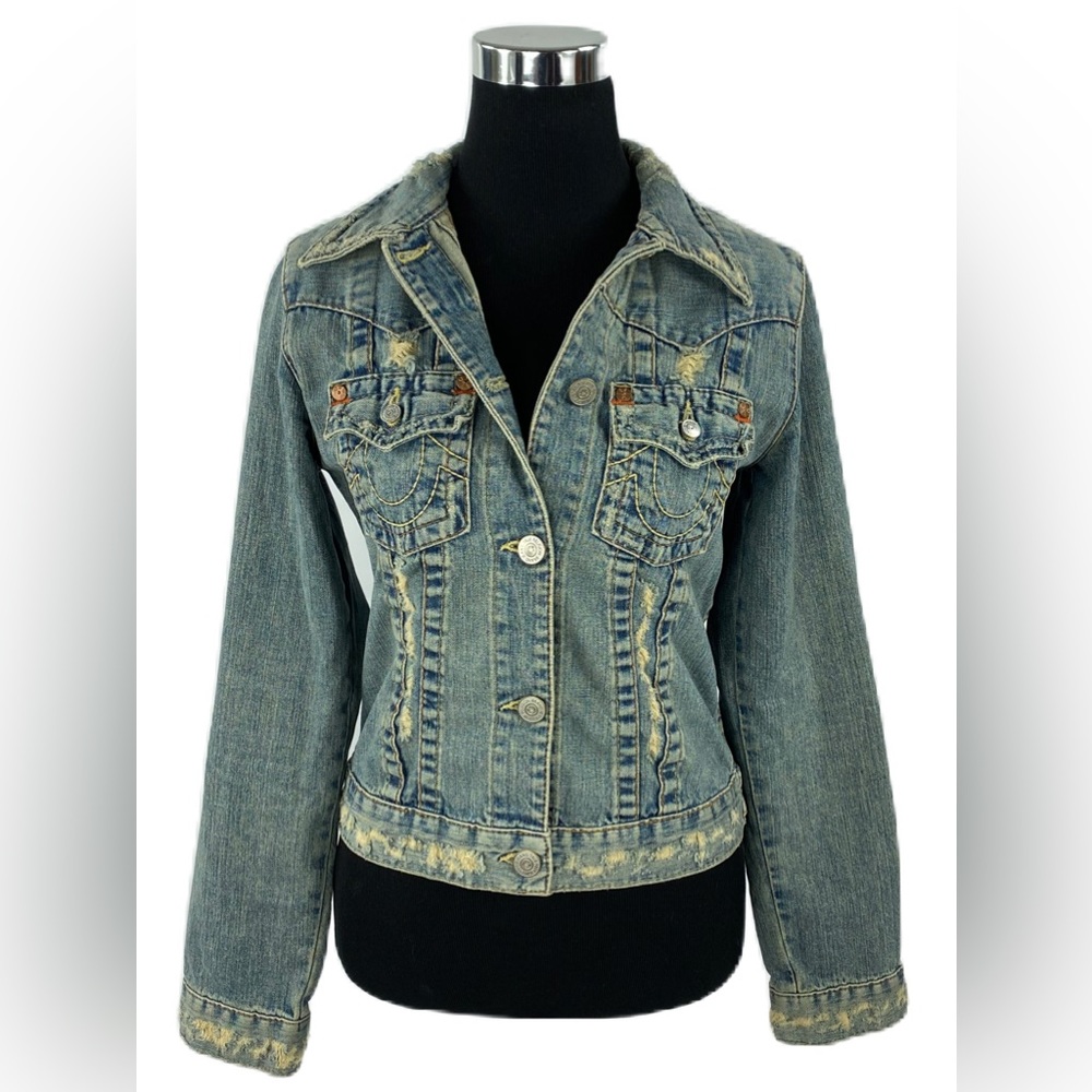 SOLD 😁 True Religion Distressed Denim Jacket - Picture 1 of 12